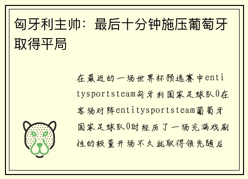 匈牙利主帅：最后十分钟施压葡萄牙取得平局